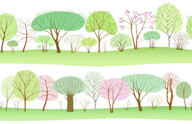 Vector illustration of Seamless spring backgrounds with trees