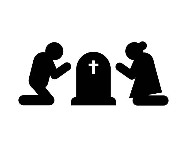 Vector illustration of Parents at child's grave. Funeral and deceased. concept of sadness and suffering