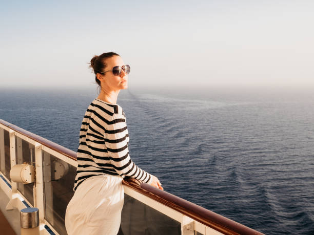 istock Stylish woman standing on the empty deck 1485011028