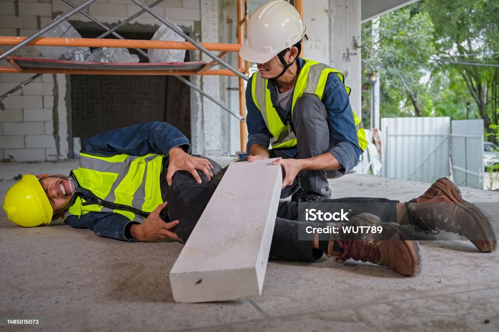 Builderman Falling Over Young Asian Builder Falls From A Height At A Construction Site An ...