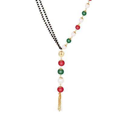 Fancy Gold Plated Traditional Multicolor Pearl with Black Bead Chain Mangalsutra for Women & Girls