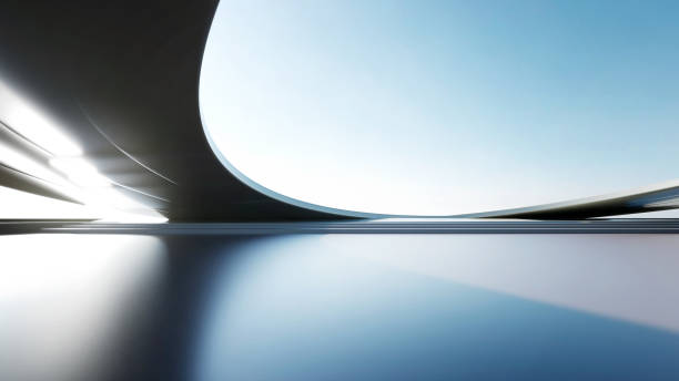 istock 3d render of abstract futuristic architecture with empty concrete floor. 1485024897
