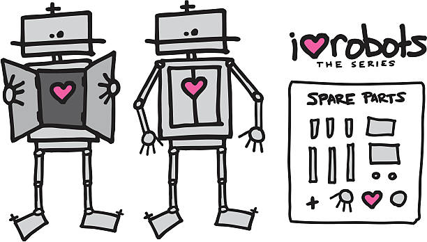 i heart robots set 1 - loving robot vector art illustration