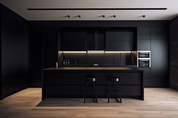 istock Sleek and modern, dark black kitchen exudes industrial edge and sophisticated style 1485035199