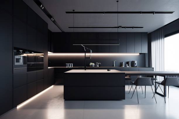 istock Sleek and modern, dark black kitchen exudes industrial edge and sophisticated style 1485035202