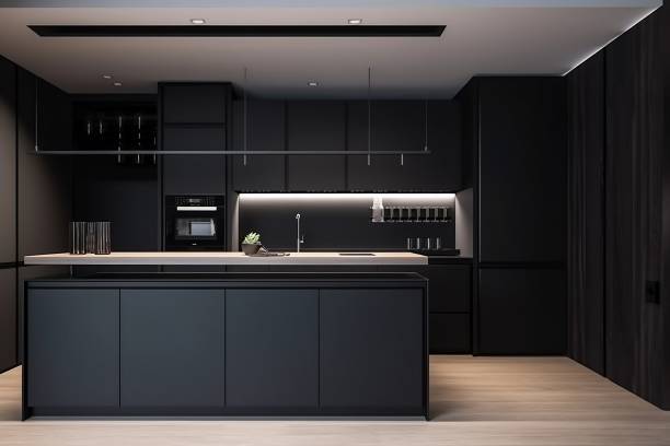 istock Sleek and modern, dark black kitchen exudes industrial edge and sophisticated style 1485035206