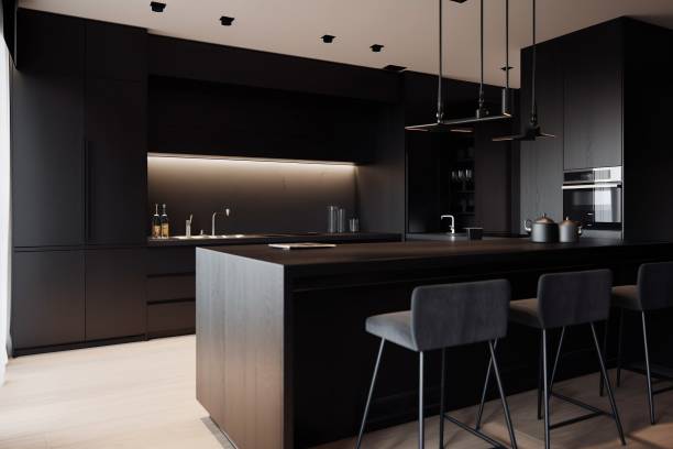 istock Sleek and modern, dark black kitchen exudes industrial edge and sophisticated style 1485035210