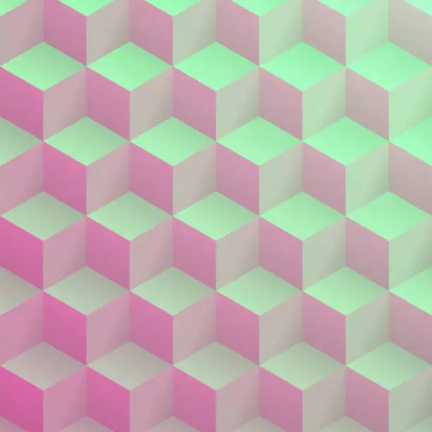 Vector illustration of Abstract geometric background with Pink cubes - Trendy 3D background