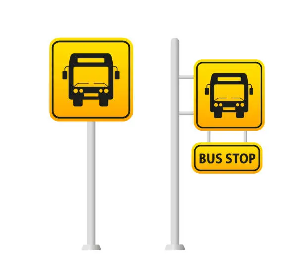 Vector illustration of Bus installation post vector flat material design object. Bus stop sign. Flat design. Vector illustration