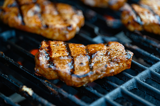 pork tenderloin looking tasty on barbeque grill Motala Sweden april 21 2023