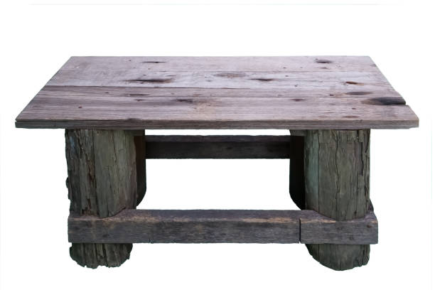 istock Old wooden bench isolated on white background 1485039813