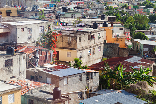 Poor residential district of Santo Domingo on a daytime, aerial view