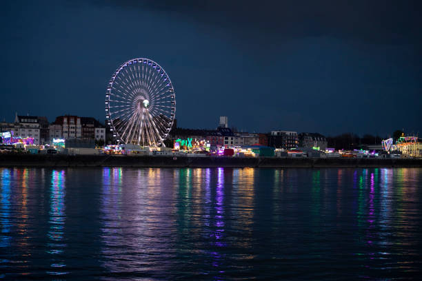 Fairground on the banks of the River Rhine in Cologne, Germany
