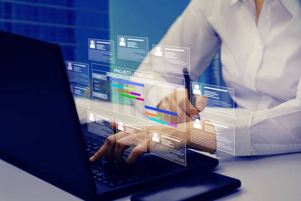 istock Human resources and management concept. Employee must complete the online survey form. Marked checklist on a clipboard. 1485048032