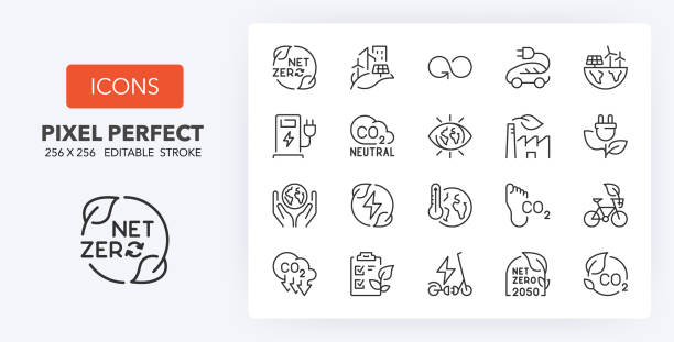 значки линий чистого нуля 256 x 256 - carbon dioxide industry environment technology stock illustrations
