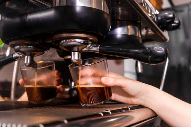 istock Close up of fresh coffee in the coffee machine 1485050864