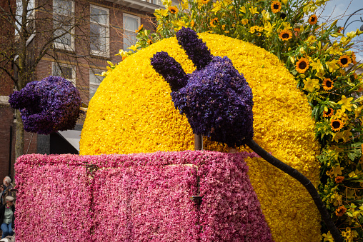Details from the traditional Flower Parade on vehicles in Haarlem, the Netherlands