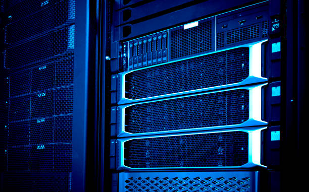 istock 3D render server close-up with disk storage, futuristic blue color, the concept of information technology and computing. 1485054679