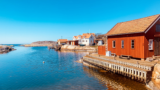 Idyllic Swedish west coast. Bohuslan in the evening. Island of Kallo-Knippla, Sweden.