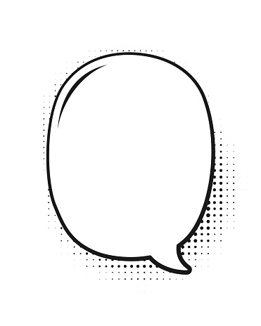 Retro blank comic speech bubble frame with black halftone shadows. Vector illustration, vintage design, pop art style