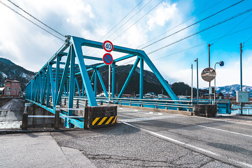 Steel bridge in Toyama, Japan countryside rural area in Hida, Gifu prefecture
