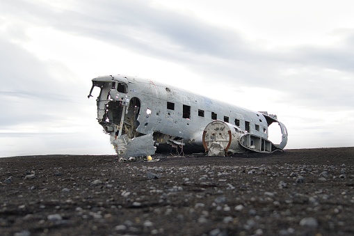 An old rusty Solheimasandur Crash Plane Wreck in South Iceland