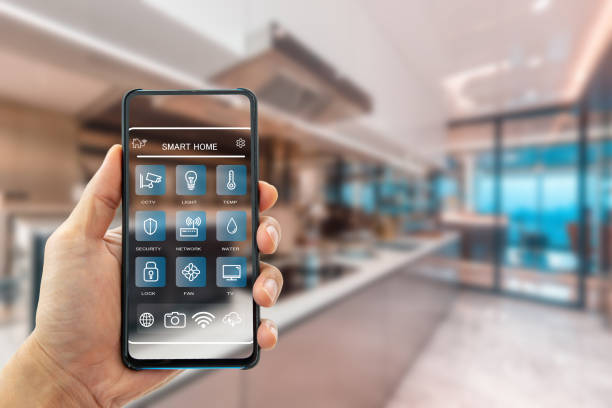 a smartphone with a smart home app in a contemporary home