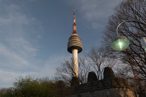 Traveling in South Korea, N Seoul Tower in Seoul, sitting on the rail car to see the city scenery