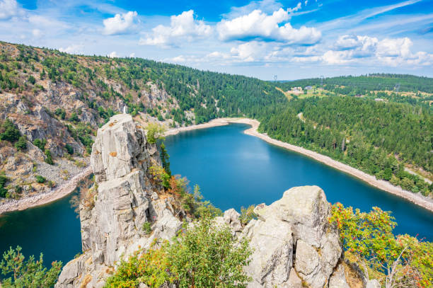 lac blanc lake in the vosges moutains in france during summer - white lake imagens e fotografias de stock