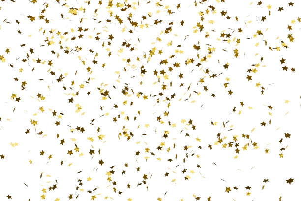 istock Gold confetti in shape of stars. Isolated, cut out. 3d rendering 1485068932