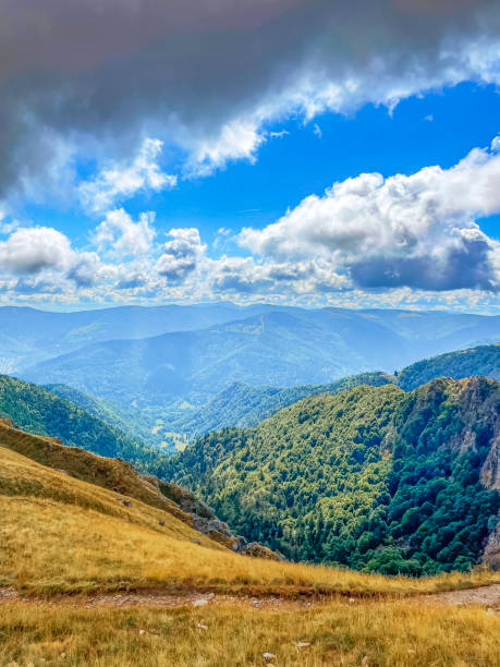 Vosges view from the Hohneck mountain top, one of the highest mountains in the Vosges area, during a beautiful summer day.