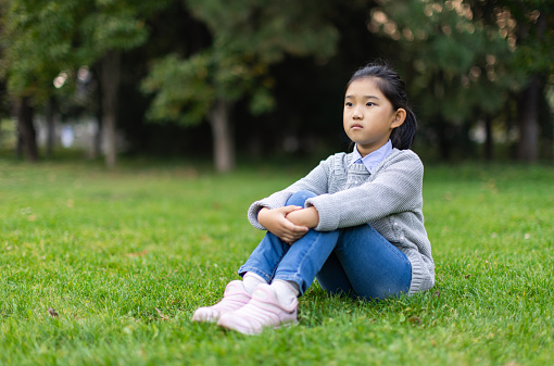 Little Girl Sitting on Grass