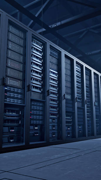 koncepcja technologii 5g - centrum danych i zdjęcia wielu rzędów w pełni funkcjonalnych szaf serwerowych w serwerowni - koncepcja bezpieczeństwa sieci komputerowej - network server rack computer mainframe zdjęcia i obrazy z banku zdjęć