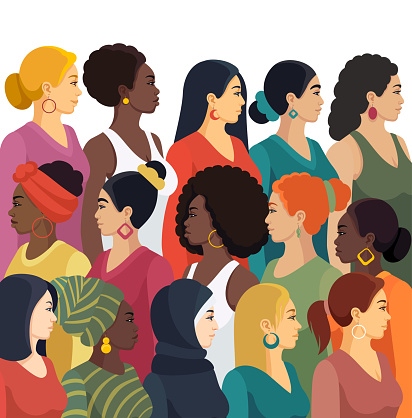 Multi-ethnic group of women. Femininity concept.