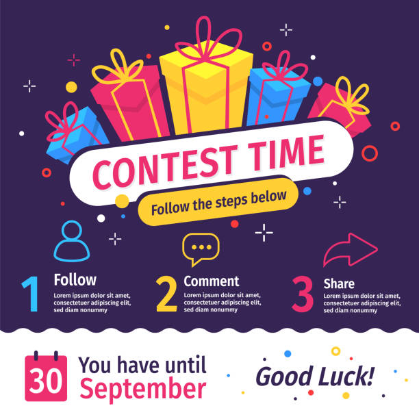 ilustrações de stock, clip art, desenhos animados e ícones de vector quiz template with illustration of gift box on white color background with word ontest time. social media design - campeonato