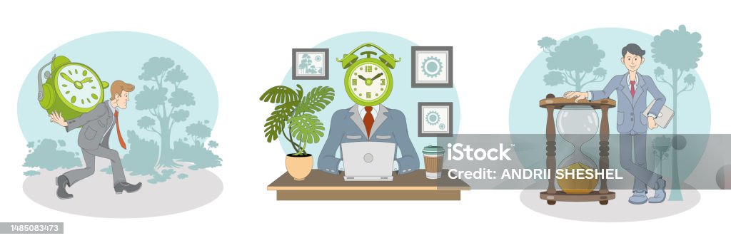 Time In Work Time Management Working Hours Concept Businessman Doing Job On Time ...