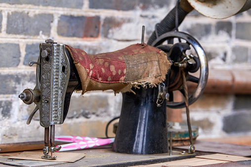 Close-up of traditional Chinese old sewing machine
