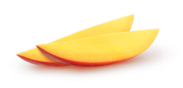 istock Isolated sliced mango. Two slices isolated on white background with clipping path 1485095300