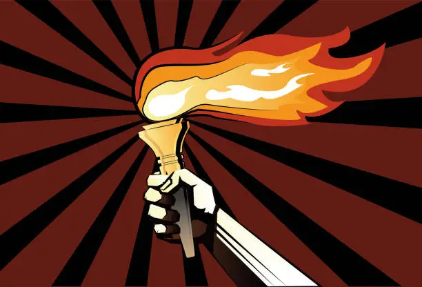 Vector illustration of hold up the torch