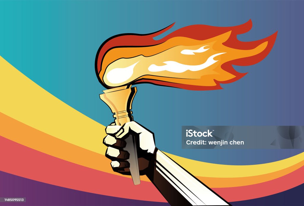 Torch And Rainbow Stock Illustration - Download Image Now - Achievement