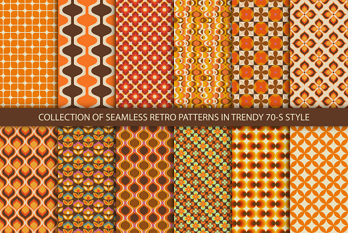 70s Tech Patterns Big Set Of 12 Colorful Retro Patterns Vector Trendy Backgrounds In 70s ...