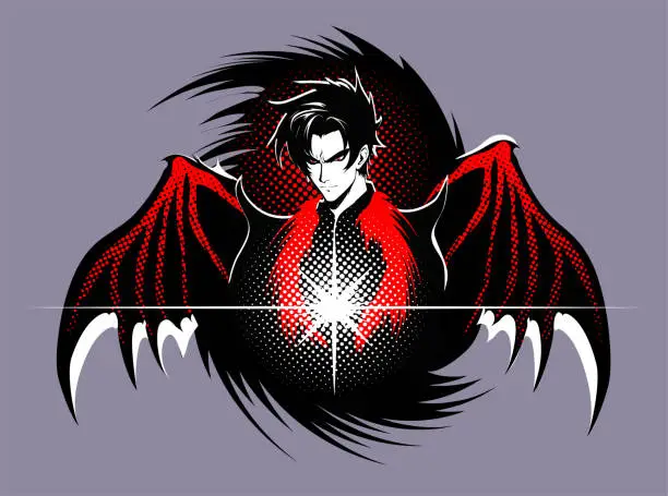 Vector illustration of Demon with wings holds a shining star.