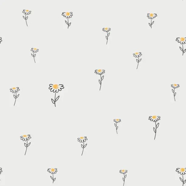 Vector illustration of Vector seamless pattern with drawing daisy flower, floral background, hand drawn botanical illustration