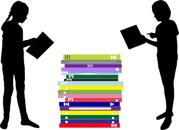 Vector illustration of Silhouettes of people with a book.