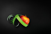 Red Apple and Measuring Tape, Health Diet Food, Weight Loss Concept