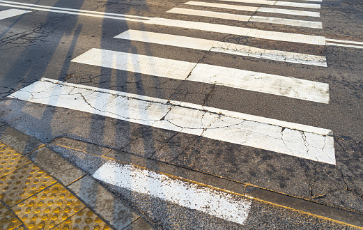 Asphalt Pedestrian Crossing, Grey White Crosswalk, Safety Zebra on City Road