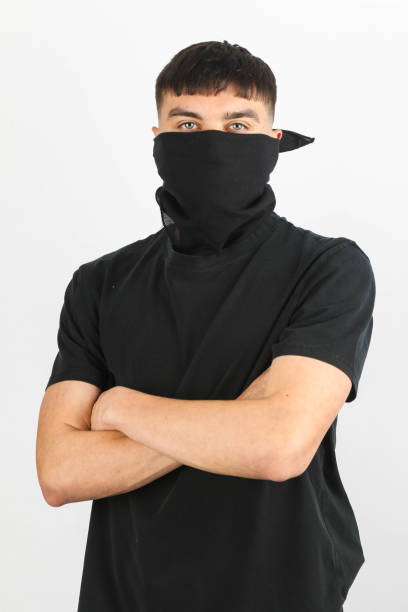 istock Teenage boy black mask white background 1485106148