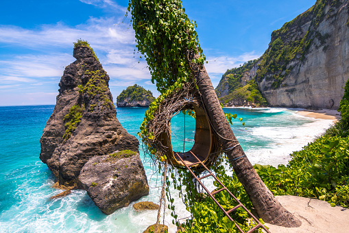 panoramic view diamond beach in nusa penida, indonesia