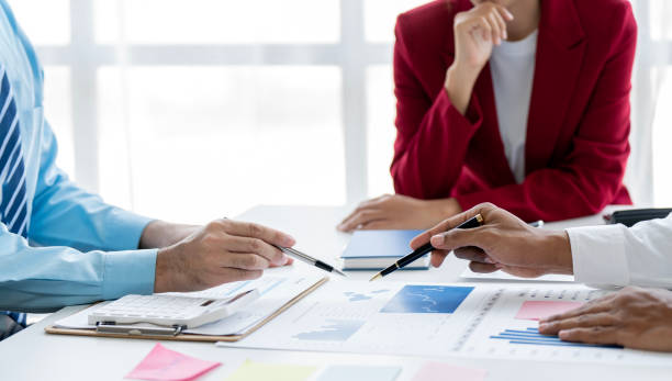 istock Businessman team working at office with document on his desk, doing planning analyzing the financial report, business plan investment, finance analysis concept. 1485107367