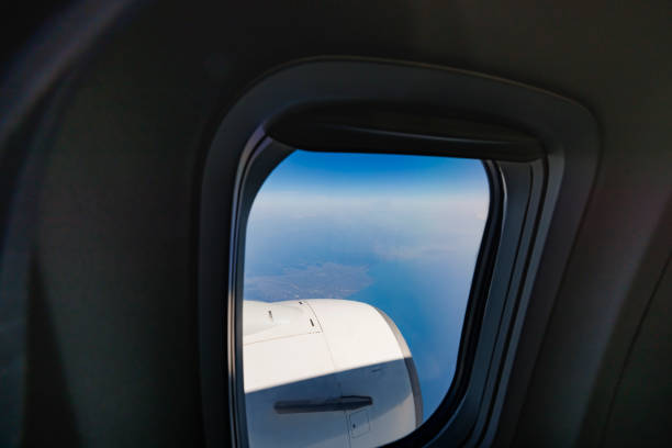 The view from the window of an airplane in flightOver the Pacific Ocean in Shizuoka Prefecture